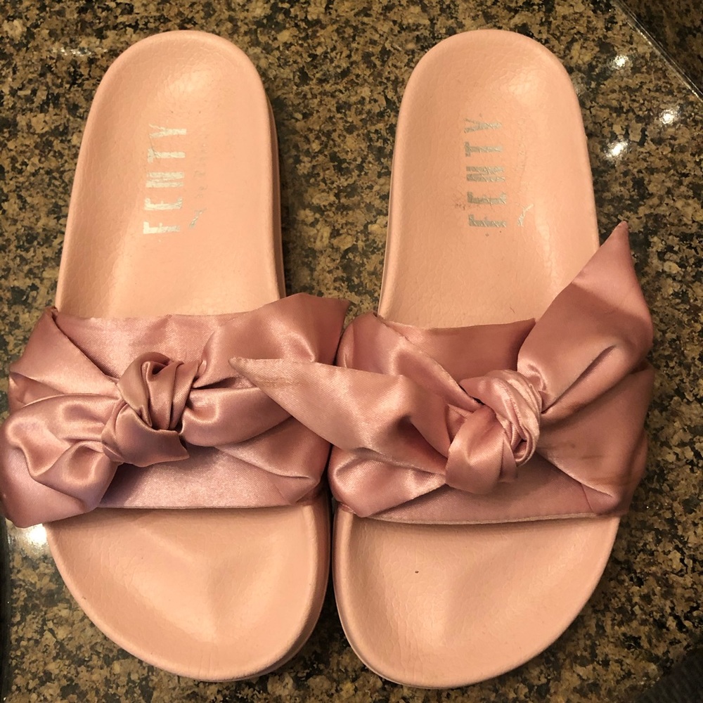 Pink silk bow- Rihanna Puma Slides